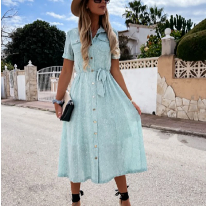 

Платье в стиле бохо, женские повседневные облегающие платья с принтом для женщин, модное однобортное элегантное женское длинное платье с ко...