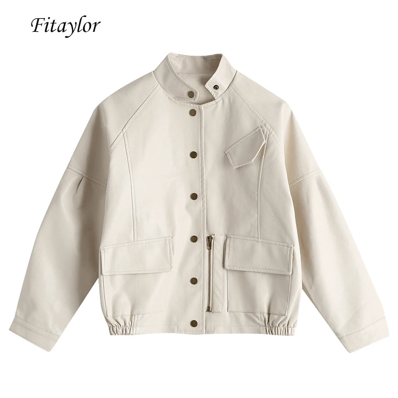 Fitaylor Осенняя винтажная куртка из искусственной кожи бейсбольная форма в стиле