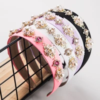 baroque retro diamond studded pearl headband hairband for women girls flower wide brimmed super flash bridal hair accessories