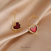 korean fashion new design drip oil vintage heart pendants women dangle earrings
