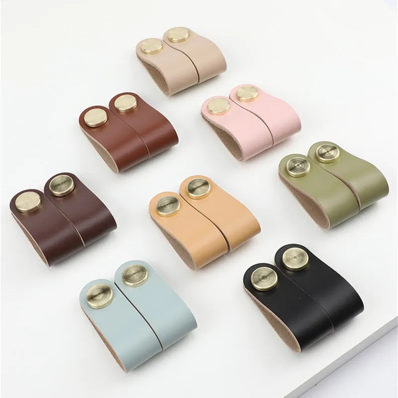 

KK&FING Nordic 8 Colors Leather Drawer Handles and Knobs Cabinet Handles Wardrobe Cupboard Door Pulls Furniture Door Hardware
