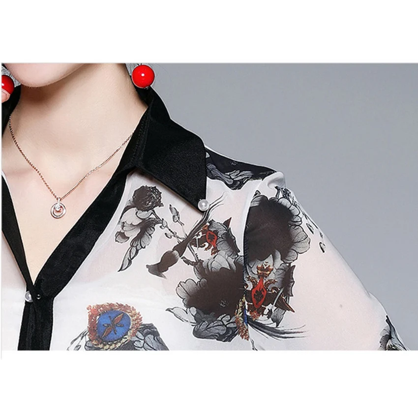 

2021 Spring Summer Chiffon Blouse Women Casual Shirt Print Vintage Blouses Tops European Fashion Blusa Mujer