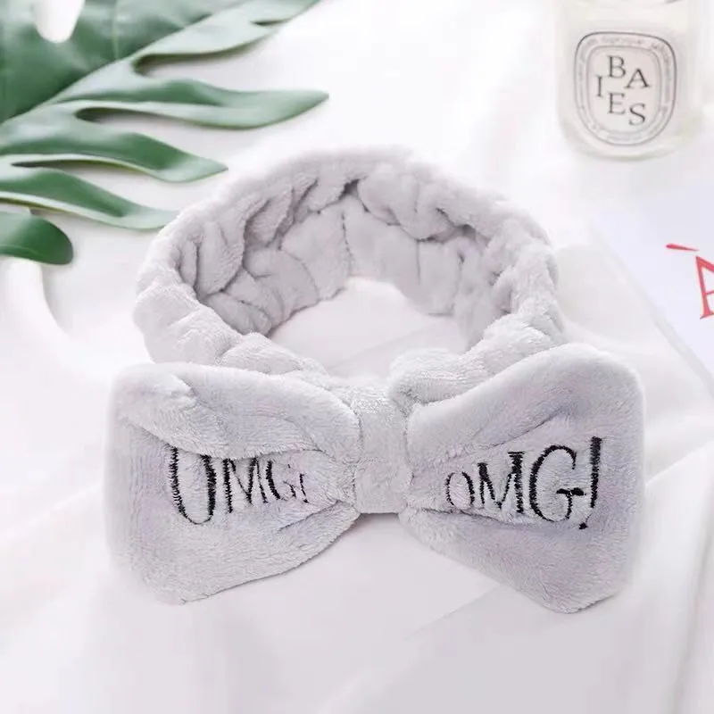 Новинка, OMG, с буквенным принтом, коралловый флис, для мытья лица, бант, повязки для женщин, девушек, держатели головных уборов, повязки для волос, аксессуары для волос в виде тюрбана