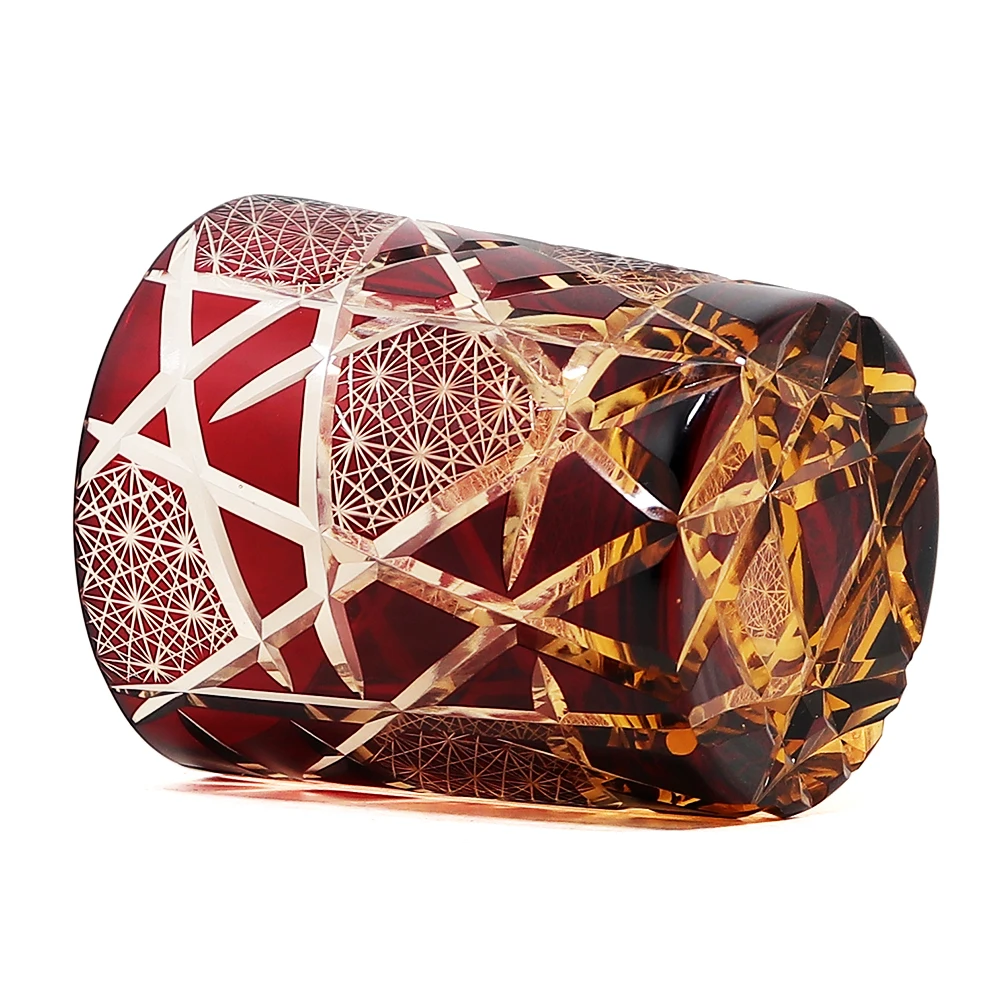 

JINZHI Kiriko Old Fashioned Glasses Japanese Traditional Crafts 8 Ounces Red Diamond Cut Glass Tumbler for Vodka Cocktail