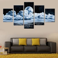 abstract night scenery clouds full moon water reflection beautiful hd starry sky wall painting home printing canvas 5pcs poste