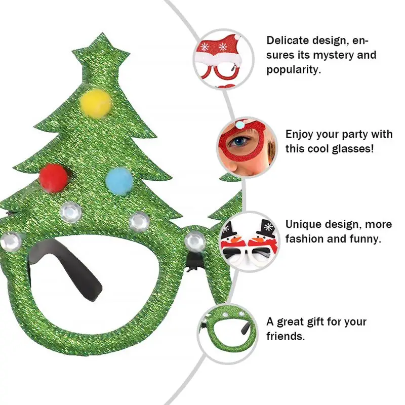 

9Pcs Christmas Costume Glasses Party Bar Home New Year Celebration Props Santa Snowman Christmas Tree Decoration Props