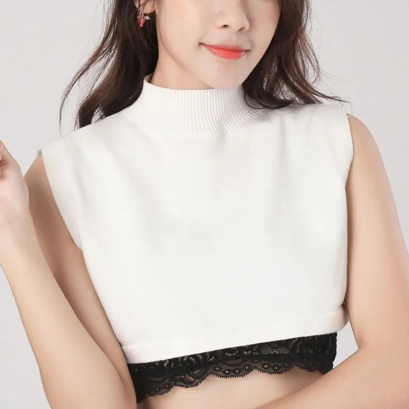 Женский зимний свитер декоративный ложный воротник трикотажная водолазка в