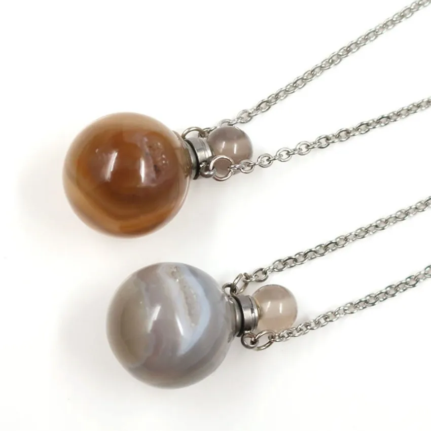 

FYSL Silver Plated Geometric Shape Agates Pendant Perfume Bottle Necklace Ethnic Style Jewelry