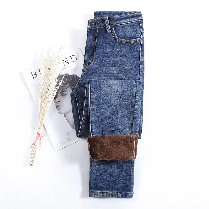

Fashion Women Stretch Bodycon Leggings Pants Female Long Trousers High Waist Slim Winter Warm Plush Slack Lady Straight Jeans