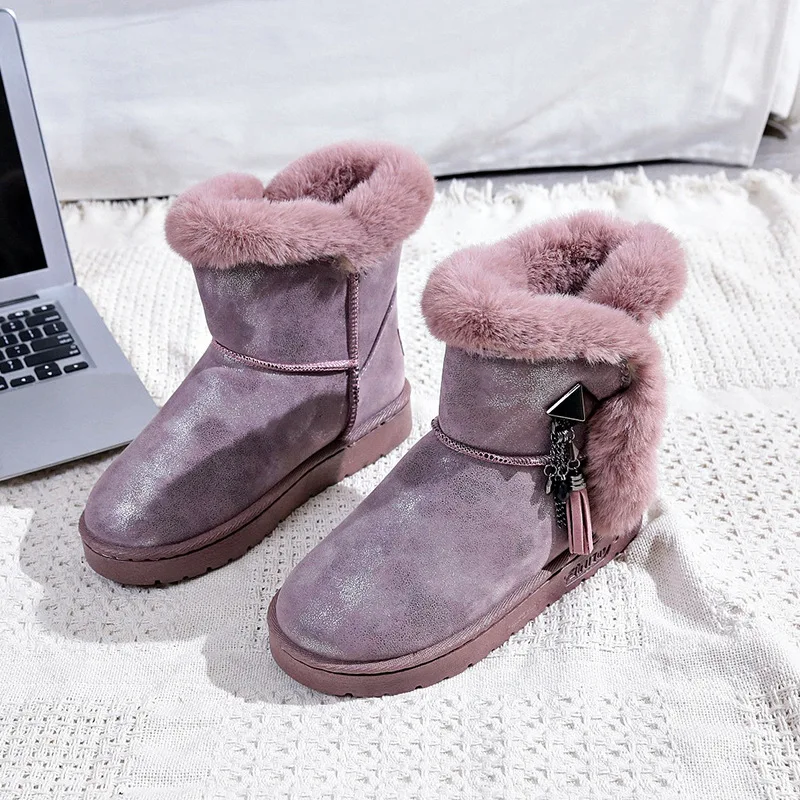 

YeddaMavis Shoes Pink Women Boots Round Toe Yarn Elastic Ankle Boots Thick Heels Flats Shoes Woman Socks Snow Boots Winter Boots