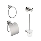Набор аксессуаров для ванной комнаты, набор аксессуаров, кольцо для полотенца, щетка для унитаза, водонепроницаемый держатель для рулона бумаги, двойной крючок для халата, нержавеющая сталь