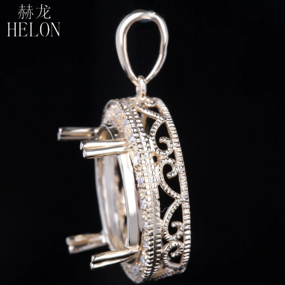 HELON сплошной 14k желтого золота полу крепление Halo Установка с бриллиантом изысканные кулон овальным вырезом 10x12 мм
