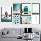 Огаста море пляж, маяк кокосовое дерево настенная живопись холст скандинавские плакаты и принты настенные картины для декора гостиной
