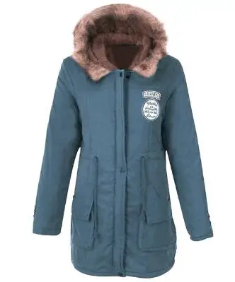 denim blue Зимние теплые женские парки с меховым воротником, тонкие парки на молнии, шерстяная шапка с капюшоном и поясом, толстая верхняя одежда с хлопковой подкладкой, длинное женское зимнее пальто - Цвет: denim blue
