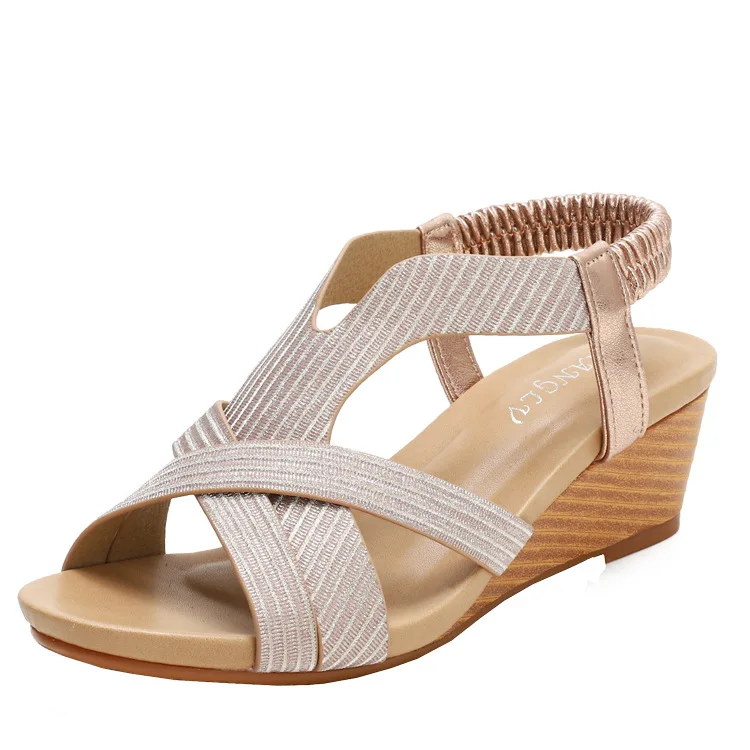 

Bohemian Sandal Ethnic Style Open-toe Summer New Comfortable Vacation Sandal Travel Wedge Roman Sandal Ladies