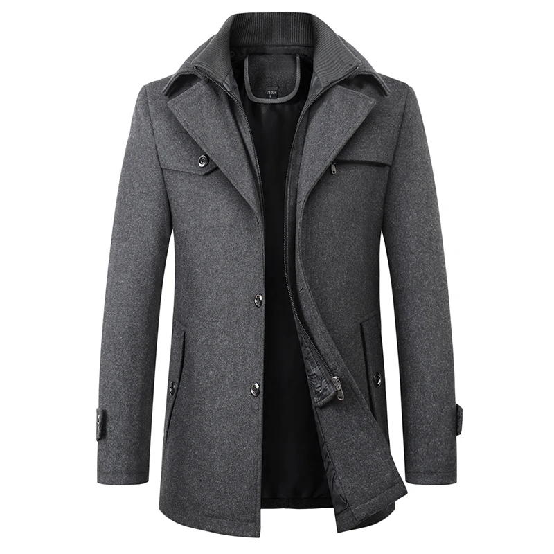 

Men's Trench Coat Overcoat Long Coat Notch lapel collar Regular Fit Basic Jacket Long Sleeve Solid Wine Camel Black Wool S-3XL