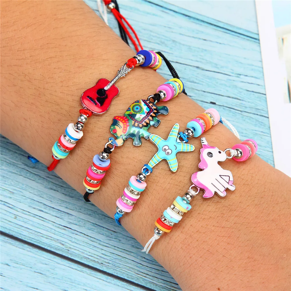 Boho 42pcs/lot Women Soft Clay Bead Enamel Turtle Animal Charms Yoga Bracelets Set Braided Adjustable Rope Chain Jewelry Mixed images - 6