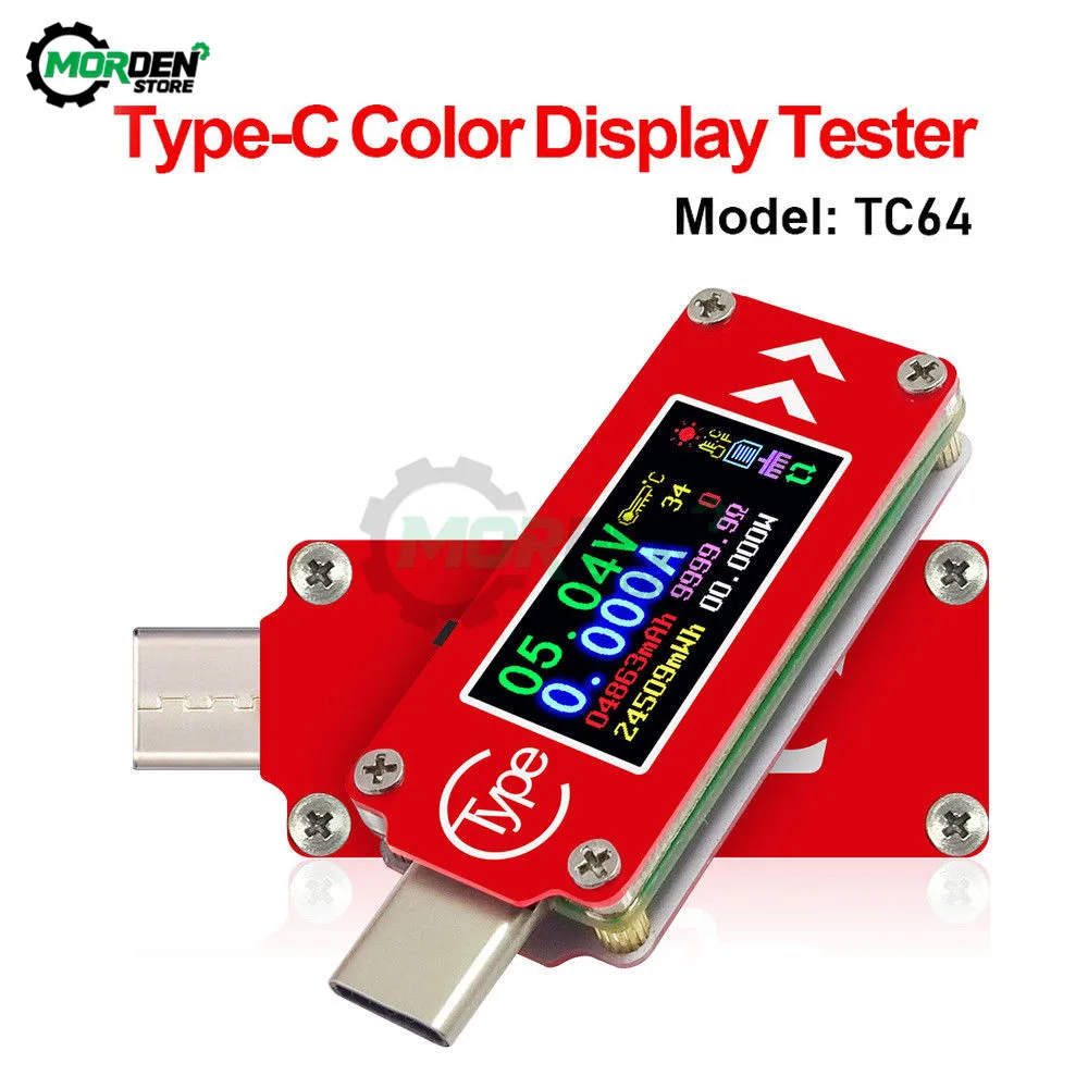 Цветной USB-вольтметр-Амперметр TC64 Type-C с ЖК-дисплеем измеритель напряжения тока