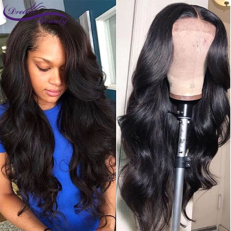 13x4 бесклеевой Синтетические волосы на кружеве парики объемная волна бразильского Non-Remy человеческих волос парики предварительно выщипанные волосы парики шнурка мечта Красота