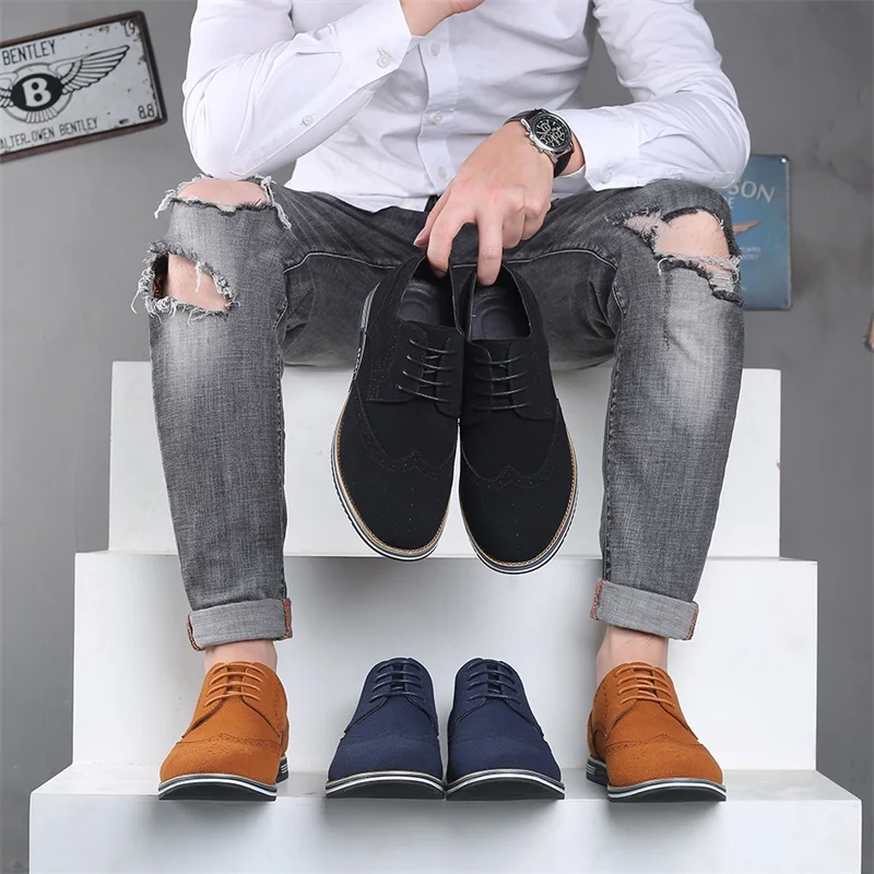 

Suede British Mens Shoes New Leather Oxfords Black Shoes Luxury Brand Sneakers Designer Shoes Men High Quality Tenis Masculino *
