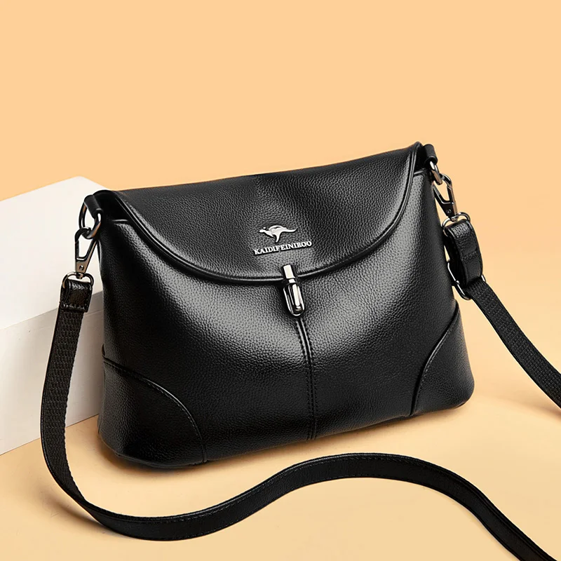 

Women's Shoulder Bag PU Leather Black Handbag Simple Large Capacity Handbag Messenger Bag 2021 New Messenger Women's Backpack