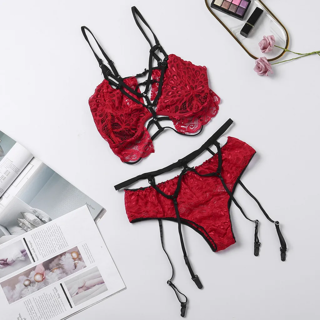 Женское сексуальное нижнее белье комплект из 3 предметов женский прозрачный с