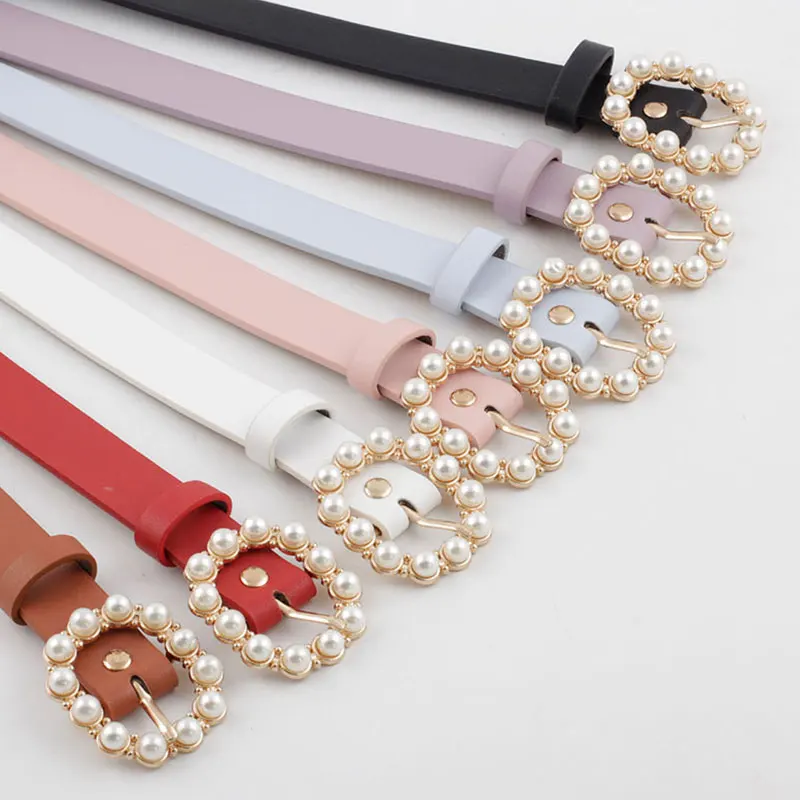 Женский ремень с жемчужинами черный белый красный коричневый синий Узкий Тонкий