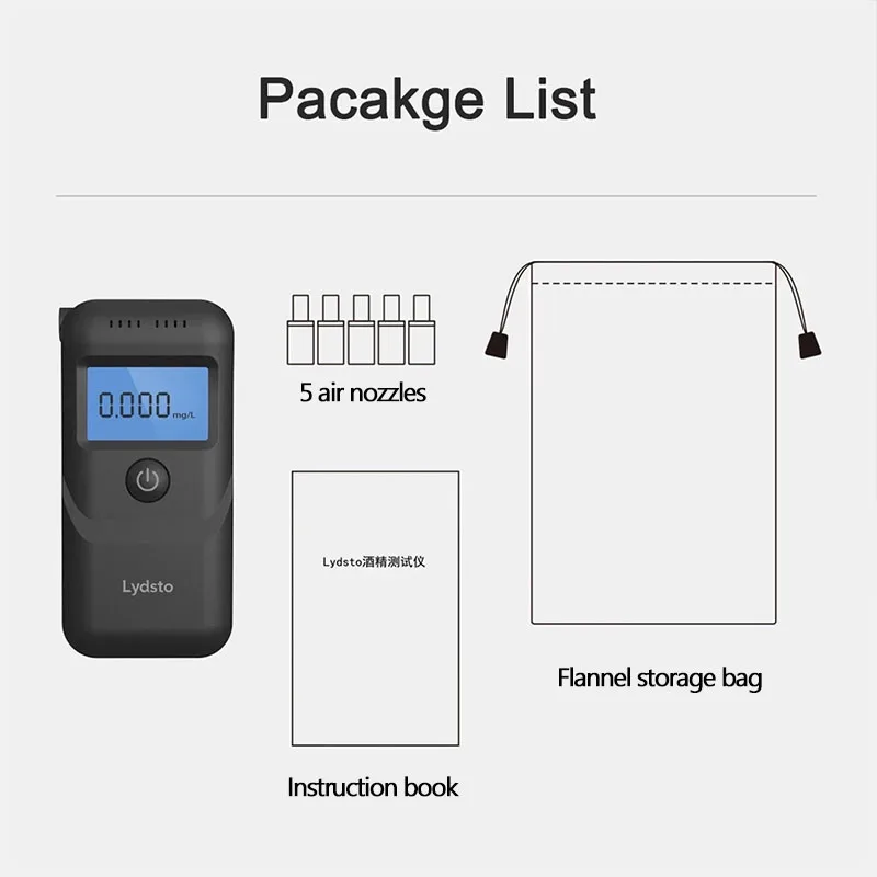 

Xiaomi Lydsto Alcohol Tester Handheld Digital Alcohol Breath Tester Breathalyzer Analyzer LCD Display Mini Blowing Tester