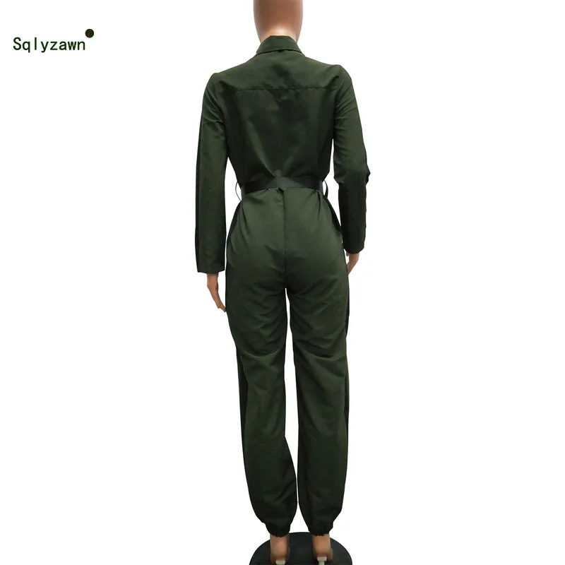 Женский Облегающий комбинезон на молнии с длинным рукавом и поясом уличная