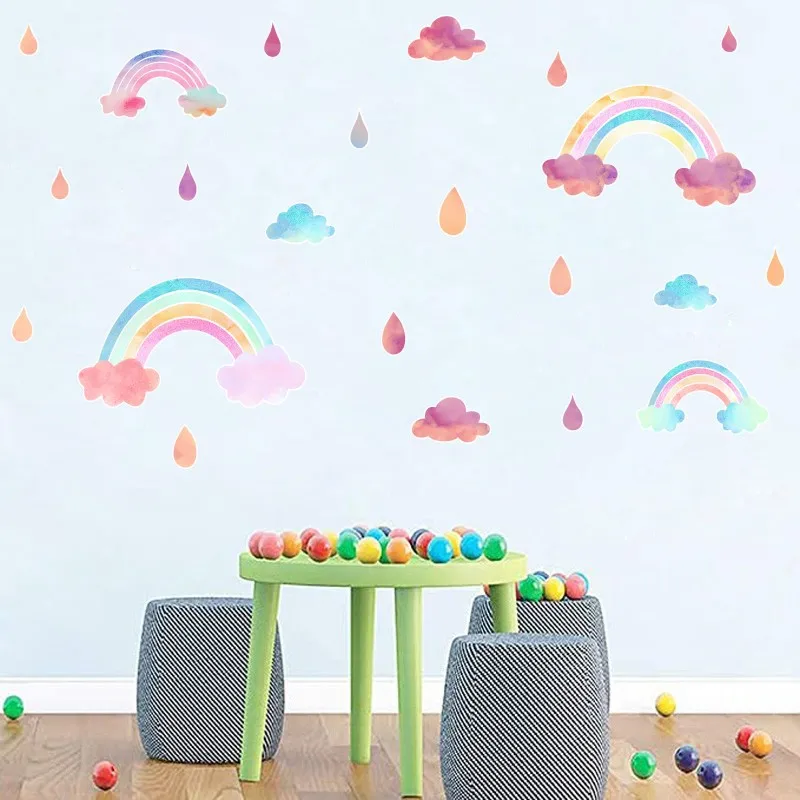 Zollor красочные Радужные облака DIY настенные стикеры капля дождя для детской