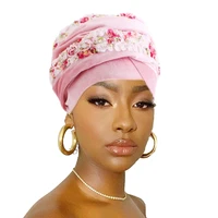 new women 3d flower beaded velvet turban long scarf head wrap inner hijabs hats muslim long africa hijab beanie head scarf