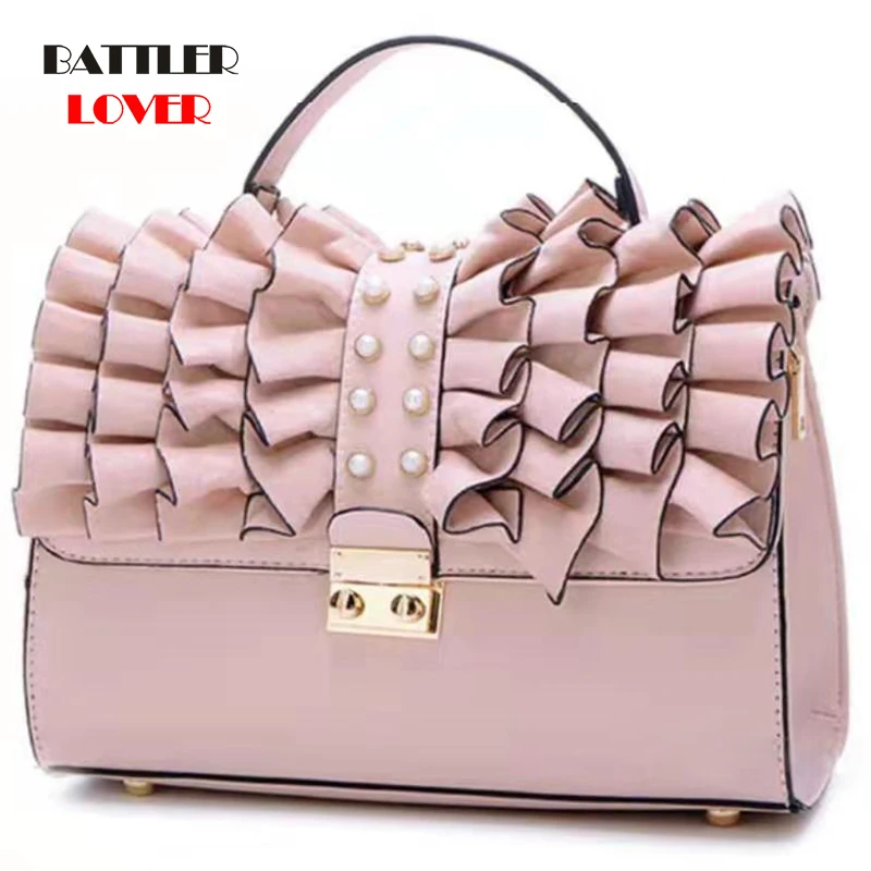 

Women Bag Leather Handbag Womens Shoulder Bag Tote 3D Flowers Shell Sac A Main Femme Pearl Luxury Designer Ladies Messenger Bags