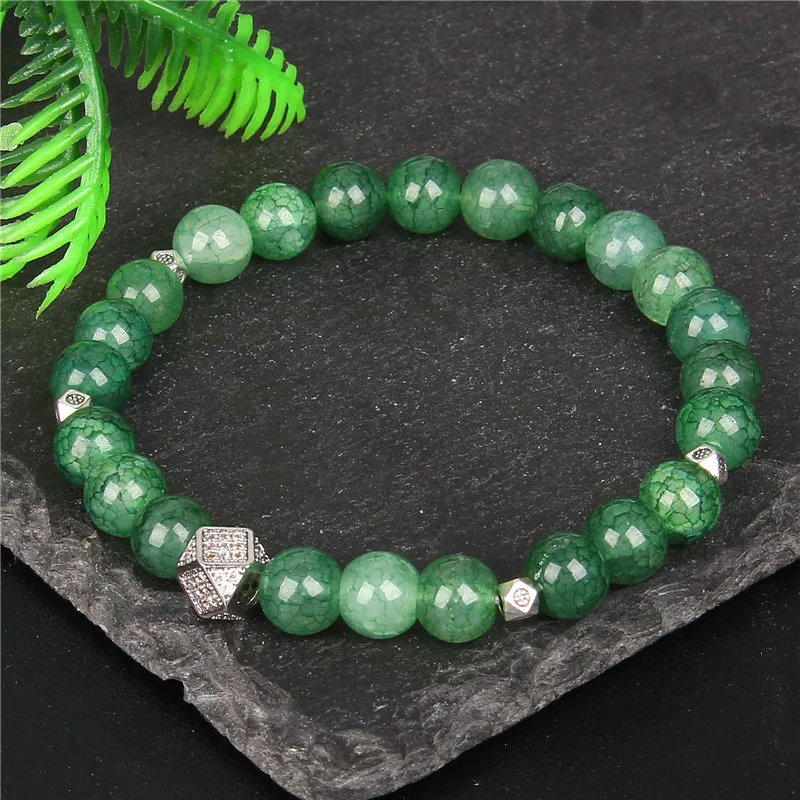 

8mm Green Agates Elastic Bracelet Natural Stone Beads Bracelet for Women Men Yoga Healing Charm Bracelets Energy Jewelry Gifts