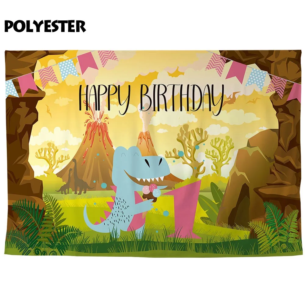 Allenjoy Baby Happy 1st Birthday баннер тропические джунгли вулканические деревья листья флаги