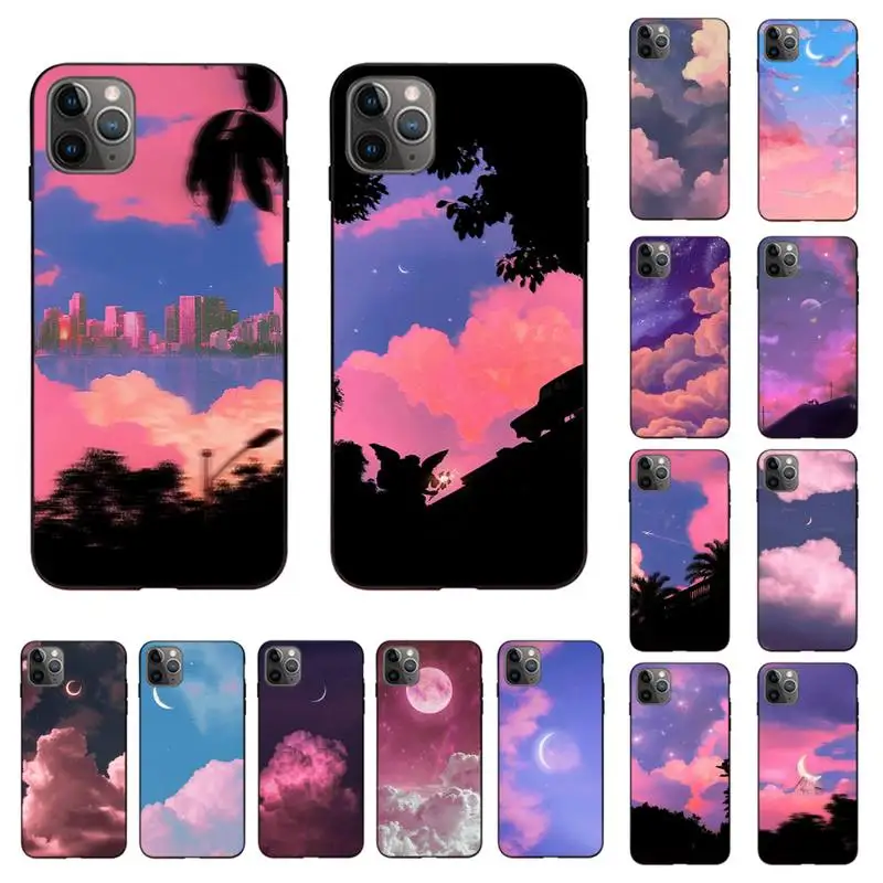 

Sweet sky pink moon Cloud printing aesthetic Phone Case for iPhone 13 11 12 pro XS MAX 8 7 6 6S Plus X 5S SE 2020 XR cover