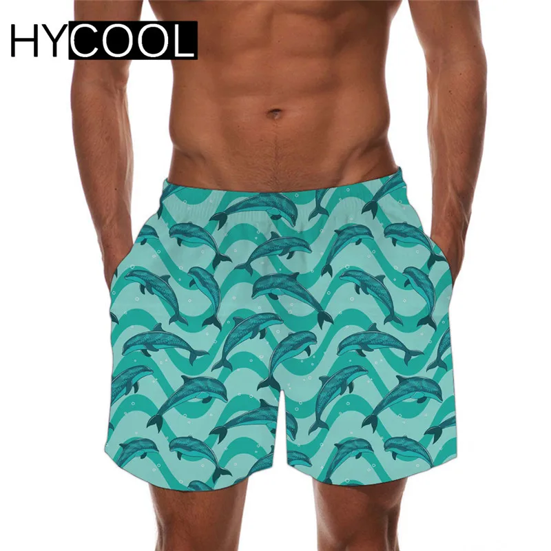 

HYCOOL 2020 Men Summer Beach Shorts Cute Dolphin Print Board Shorts for Mens Breathable Quick Dry Sportswear
