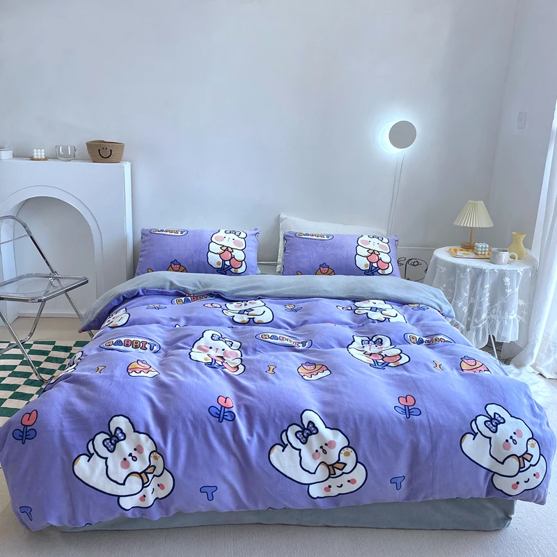 

Crystal Flannel Duvet Cover for Bedroom Thicken Rabbit dinosaur Simplicity Quilt Cover Bedding Set Duvet Cover Full Queen
