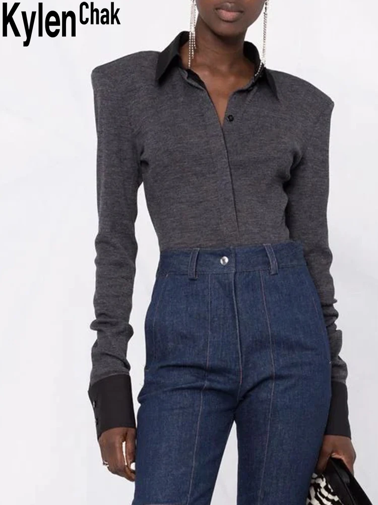 

Шерстяная трикотажная рубашка с отложным воротником и длинным рукавом