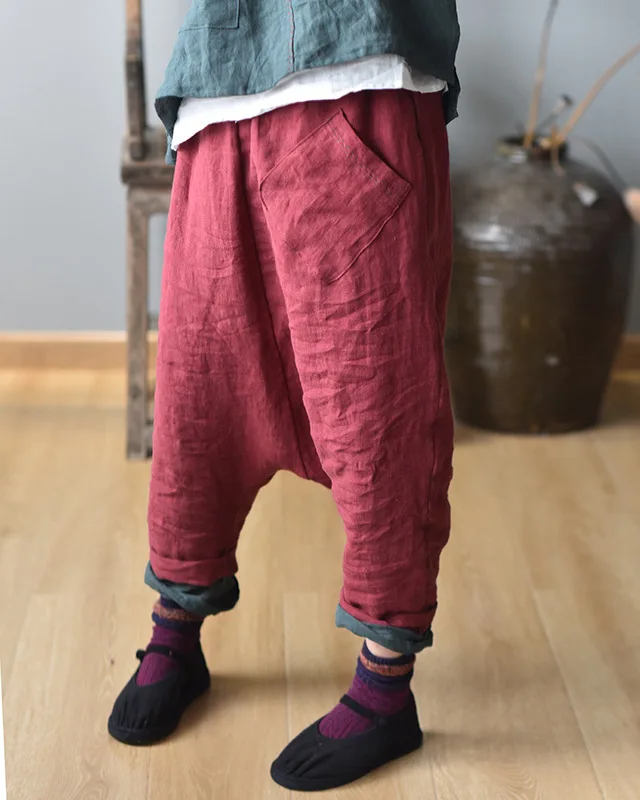 Однотонные льняные свободные непринужденные брюки весна-осень штаны с