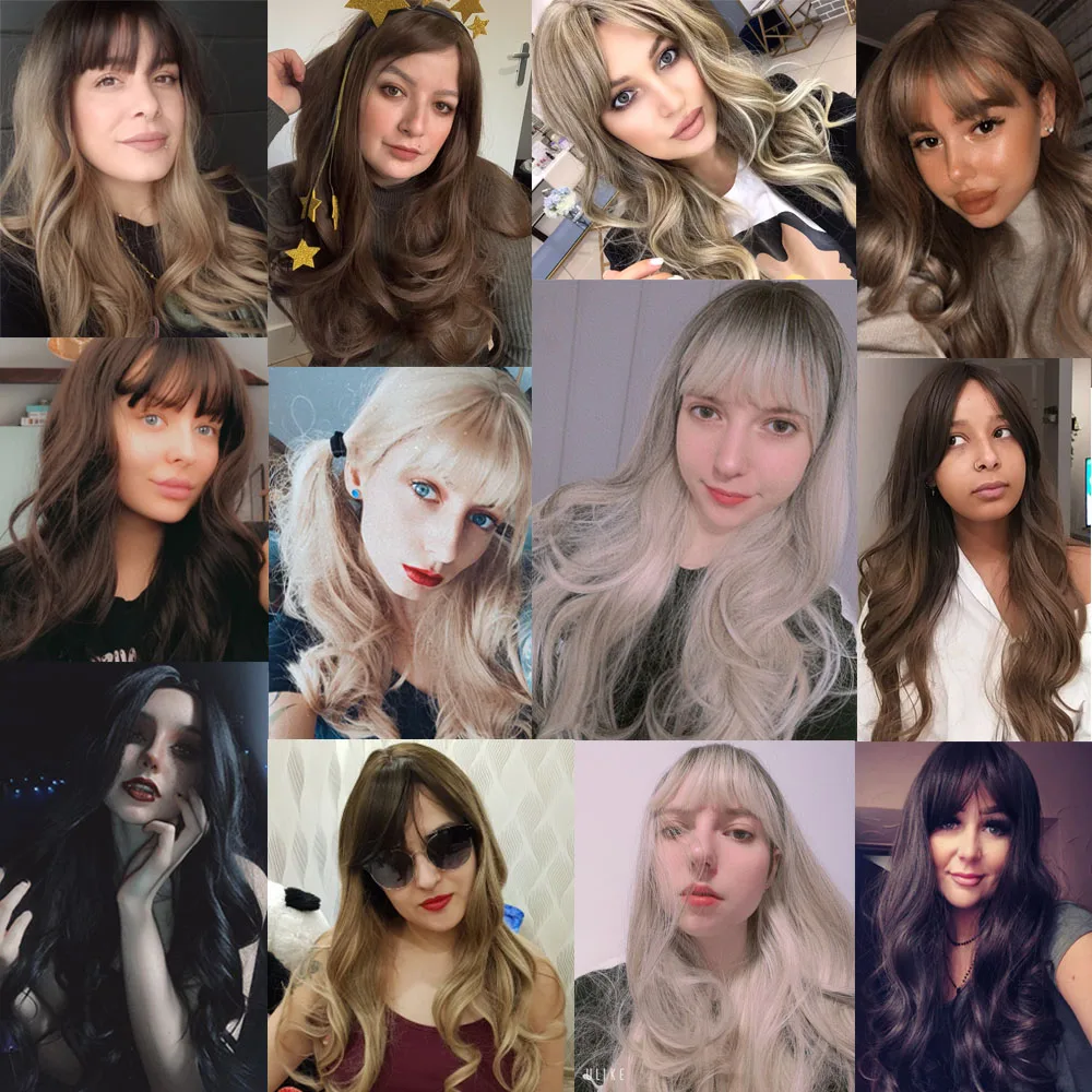 EASIHAIR Long Black Body Wave Synthetic Wigs with Full Bangs - Ideal for Cosplay, White/Black Women - Brazilian American Natural Hair image 2