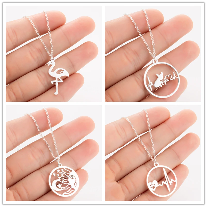 Ожерелье женское из нержавеющей стали с фламинго|Ожерелья подвеской| |