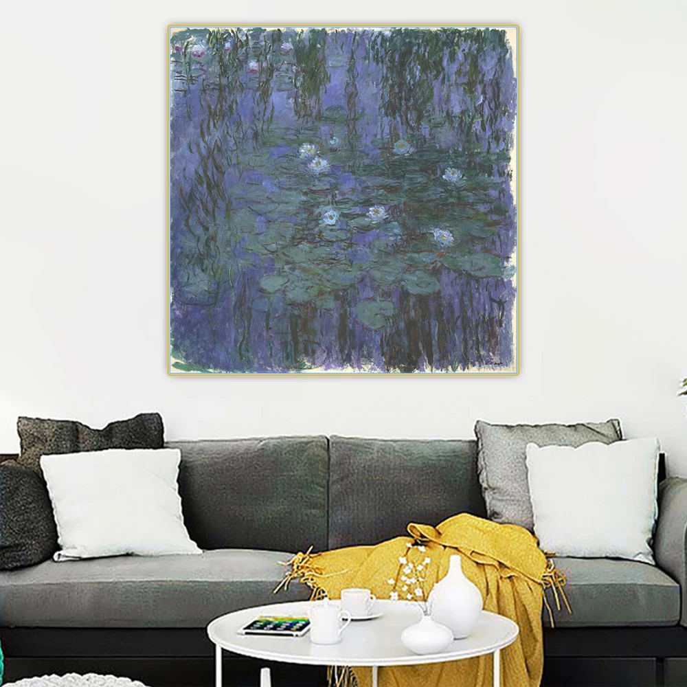 Цитон Клода монета Blue синие Водяные лилии Canvas холст искусство Масляная живопись