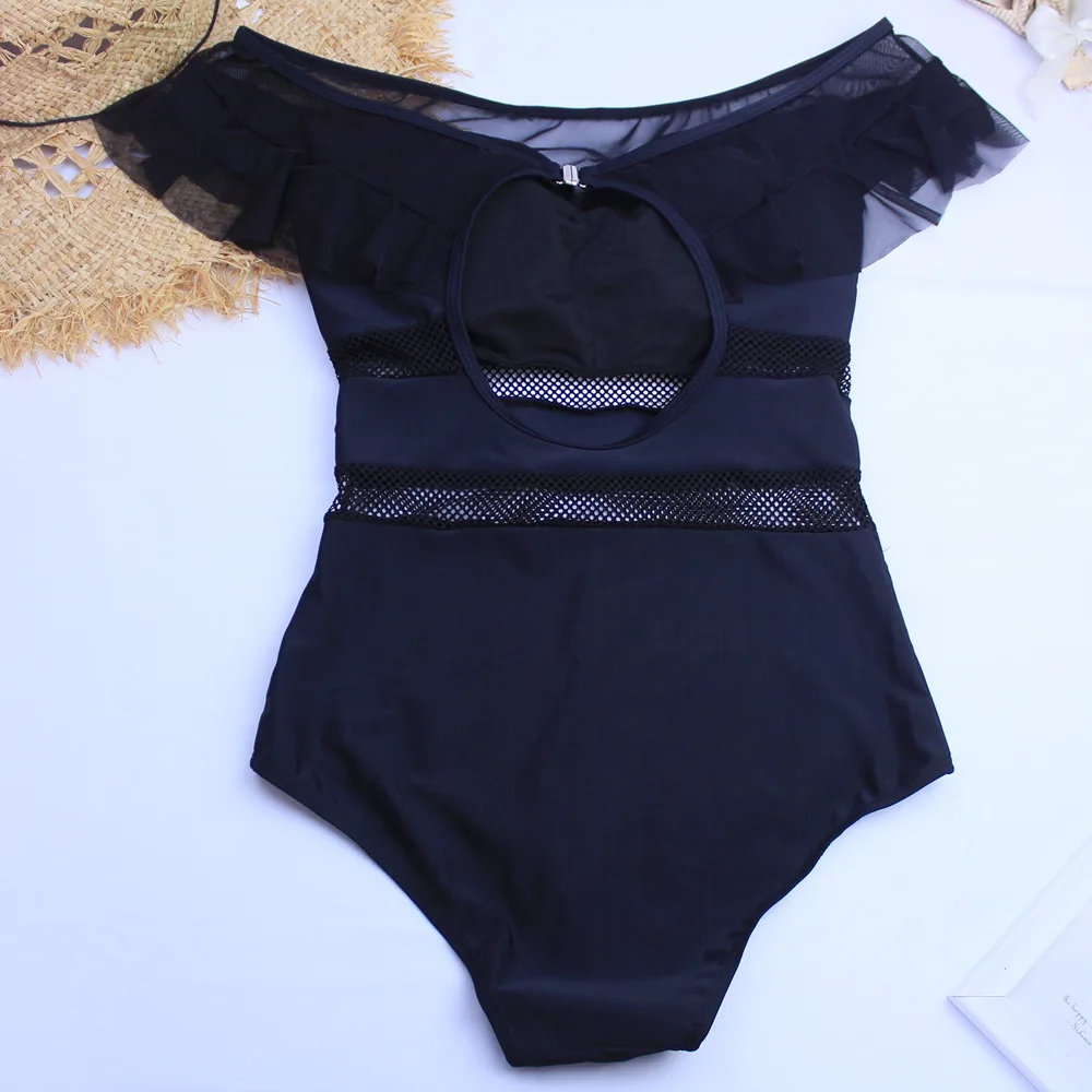 CPUTAN 2020 черный сексуальный с открытыми плечами однотонный купальник женский