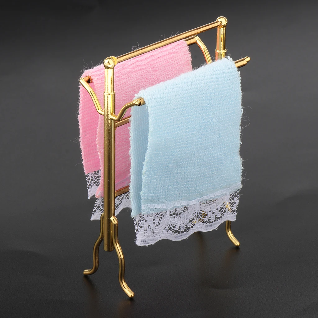 

1:12 Scale Metal Free-Standing Hand Towel Drying Rack with 2 Towels for