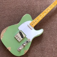 custom shopelectric guitar 6 strings maple fingerboardgreen color relics gitaar relics by hands alder body guitarra