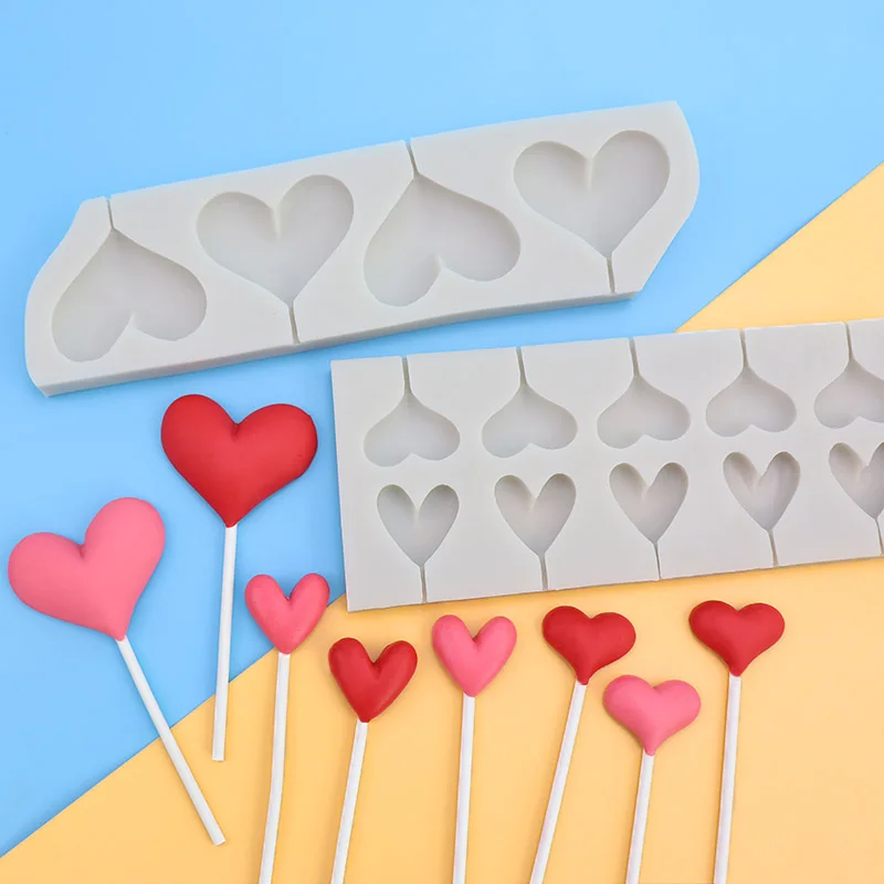 

Love Heart Lollipop Silicone Mold Chocolate Candy Cake Mold For Birthday Valentine's Day Cake Decorating Tool Baking Accessories
