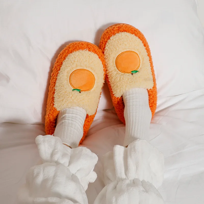 Cotton Slippers Female Autumn And Winter Fruit Pattern Cute Girl Heart Ins Trendy Home Indoor Non-slip Plush Warm Shoes For Men