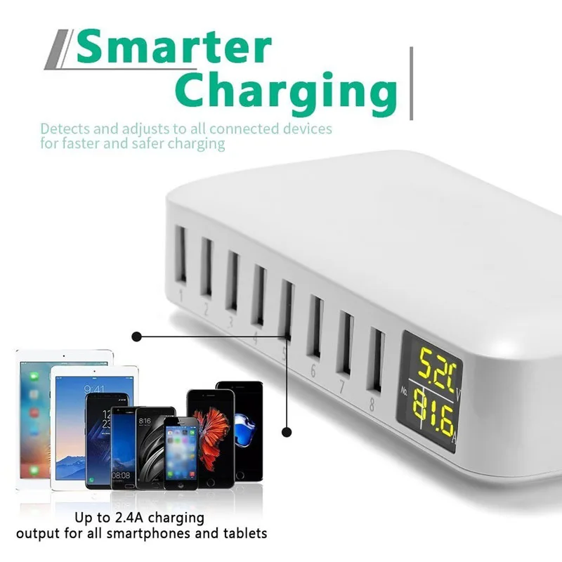 

5V 2.4A 8 Port Multi USB Charger LCD Digital Display Fast Charge Dock Charging Station Adapter For IPhone Tablet EU/US Portable