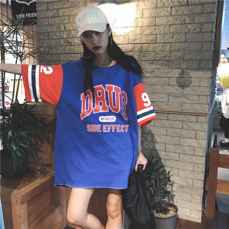 Large Size Oversized Fashion Nightdress Womens Summer BF Wind Harajuku Sleep Dress Young Girl Letters Cotton Printed Sleepshirt