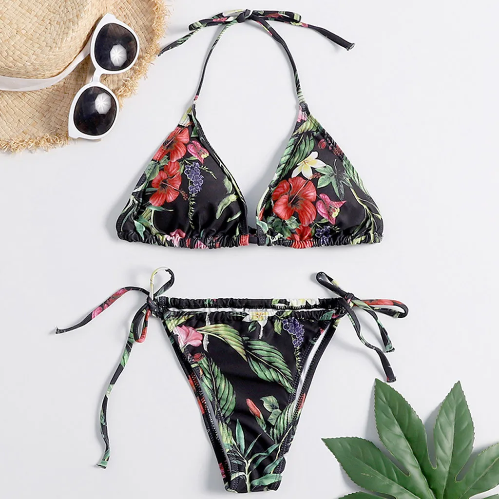 Женский комплект нижнего белья с пуш-апом Раздельный купальник и принтом нижнее